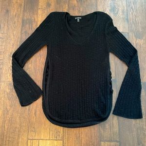 Express Black V-Neck Split Hem Sweater